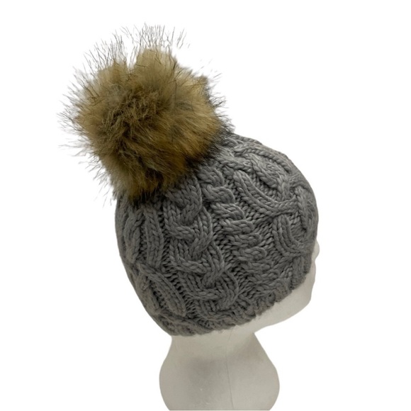 Bula grey fisherman chunky knit wool blend winter cold weather hat toque pompom - Picture 7 of 15